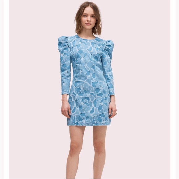 Kate Spade ♠️ Abstract Peony Puff Sleeve Dress - Picture 1 of 6